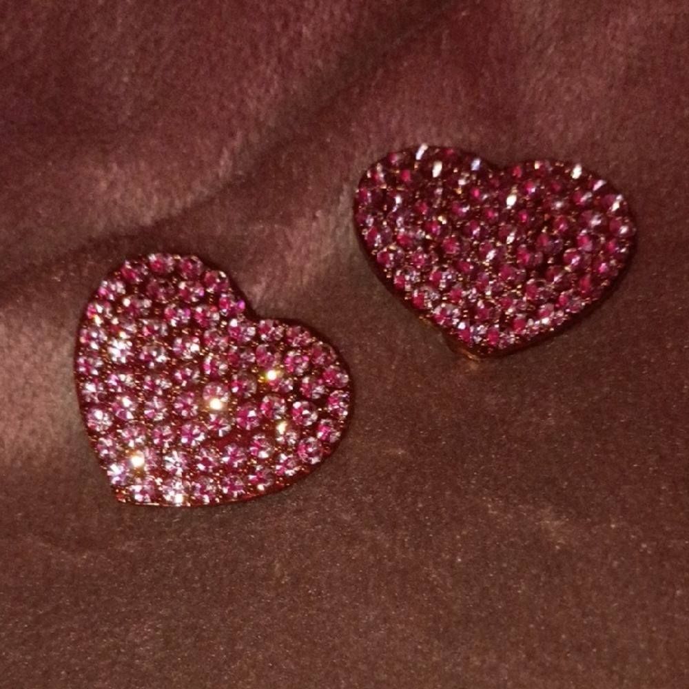 Vintage Gold Heart With clear Stones Clip On Earrings